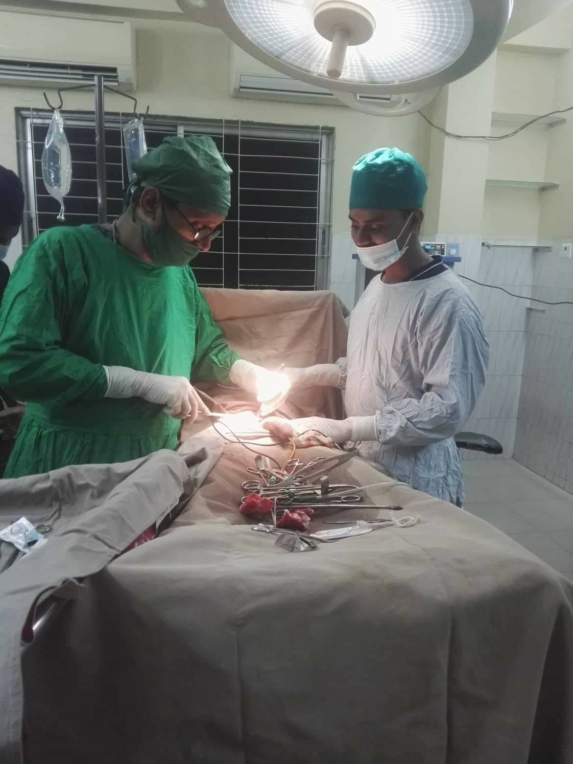 Surgery in progress in the operation theatre